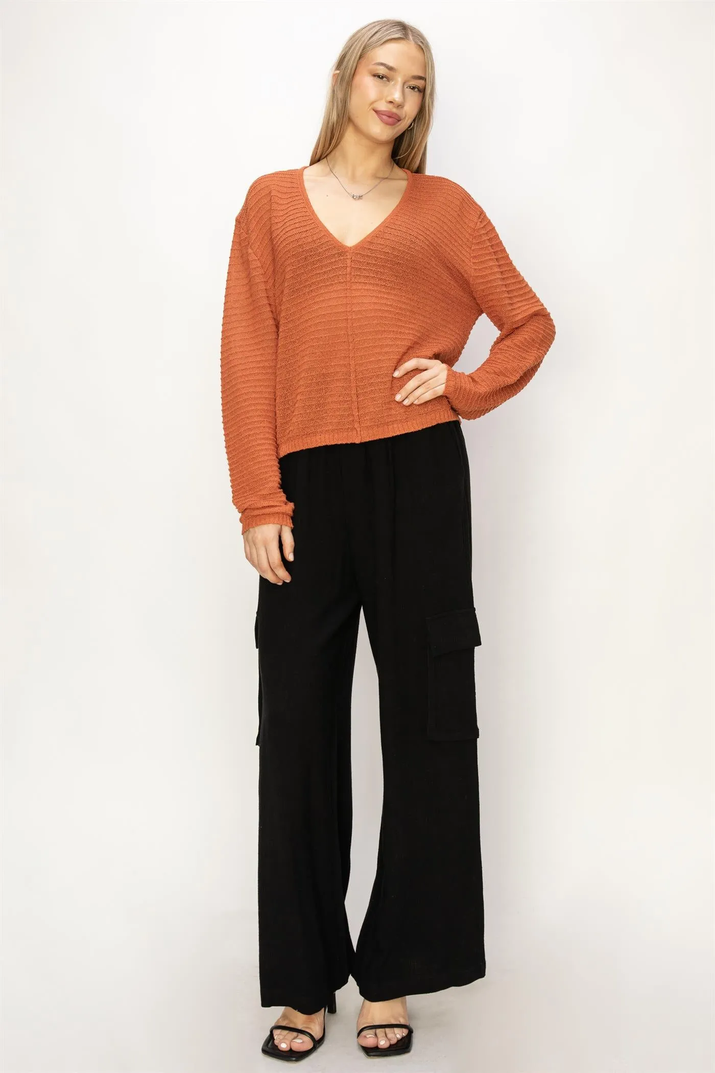 DZ24A559-V Neck Dropped Shoulder Sweater