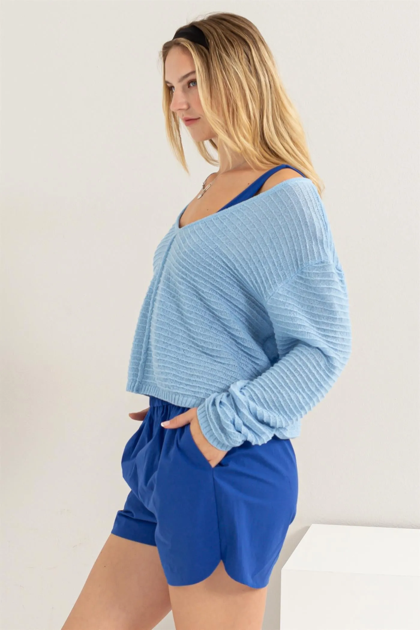 DZ24A559-V Neck Dropped Shoulder Sweater