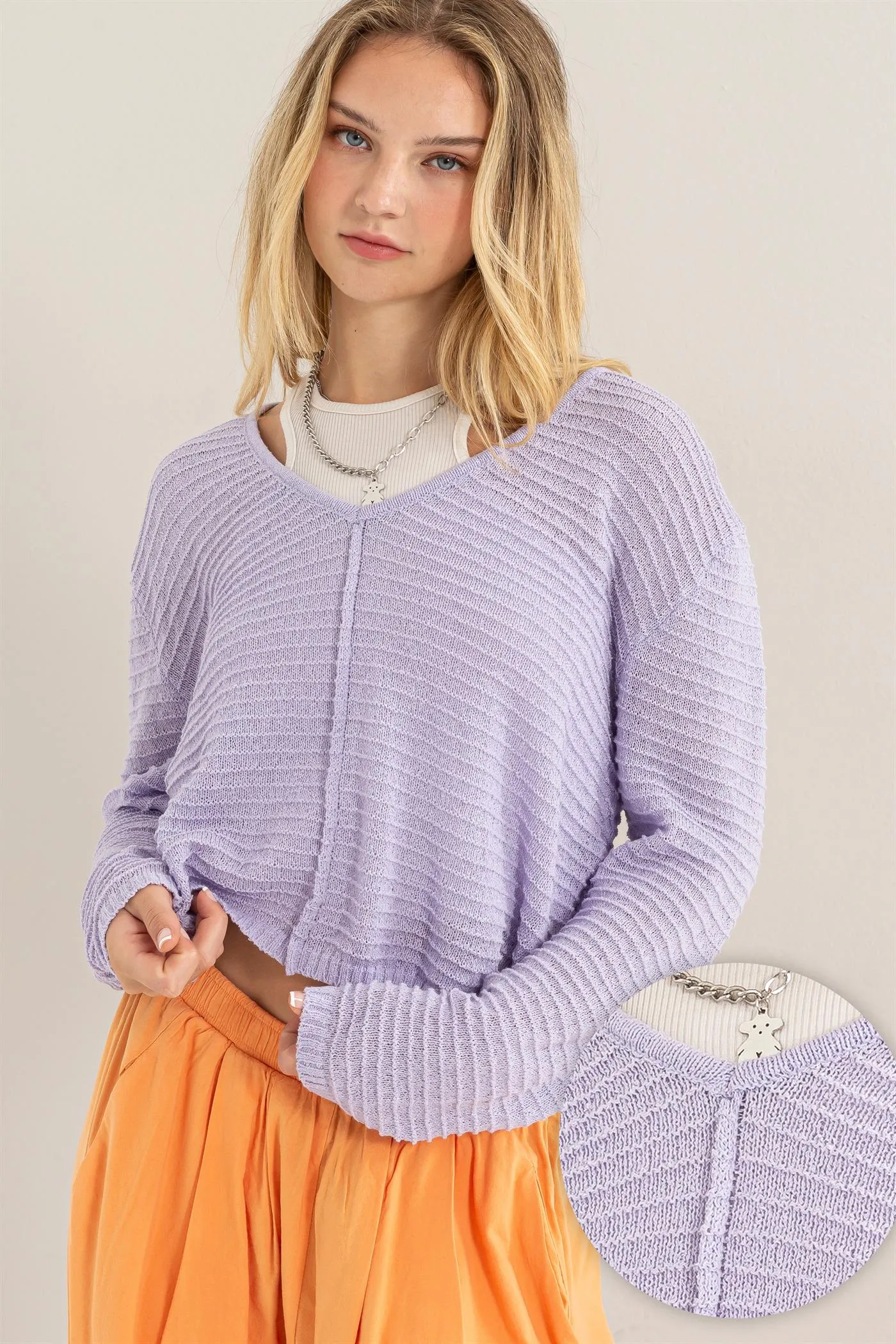 DZ24A559-V Neck Dropped Shoulder Sweater