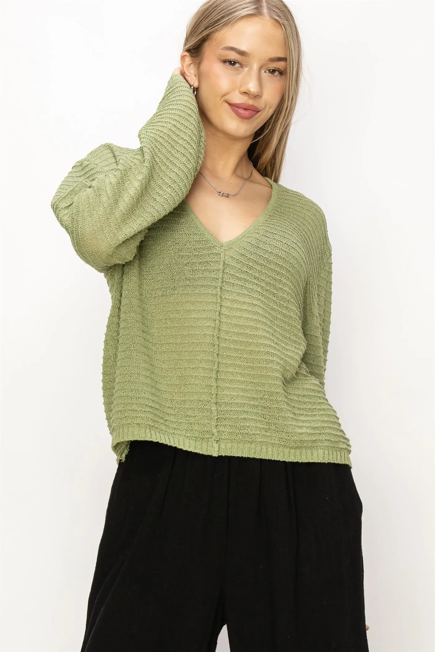 DZ24A559-V Neck Dropped Shoulder Sweater