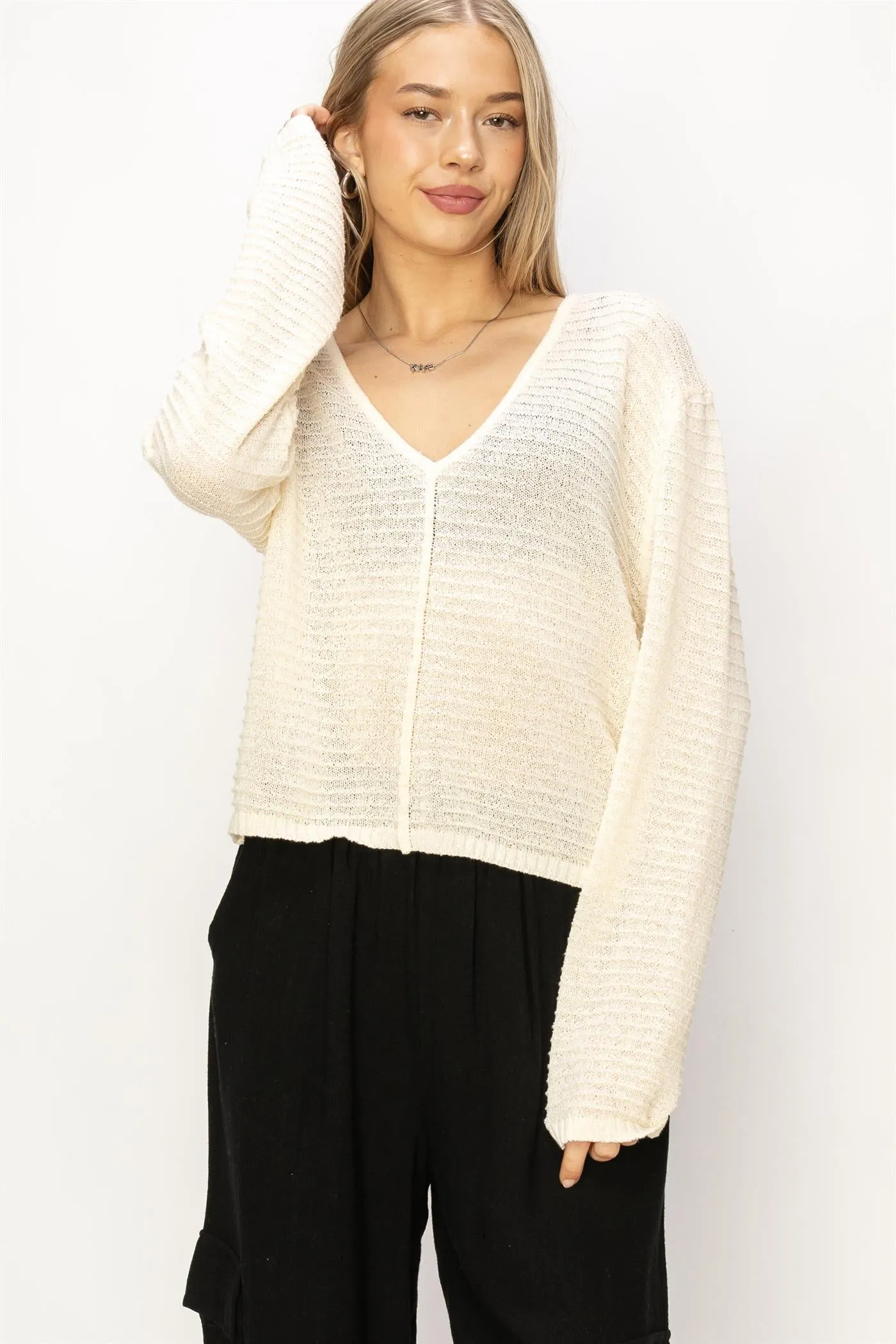 DZ24A559-V Neck Dropped Shoulder Sweater