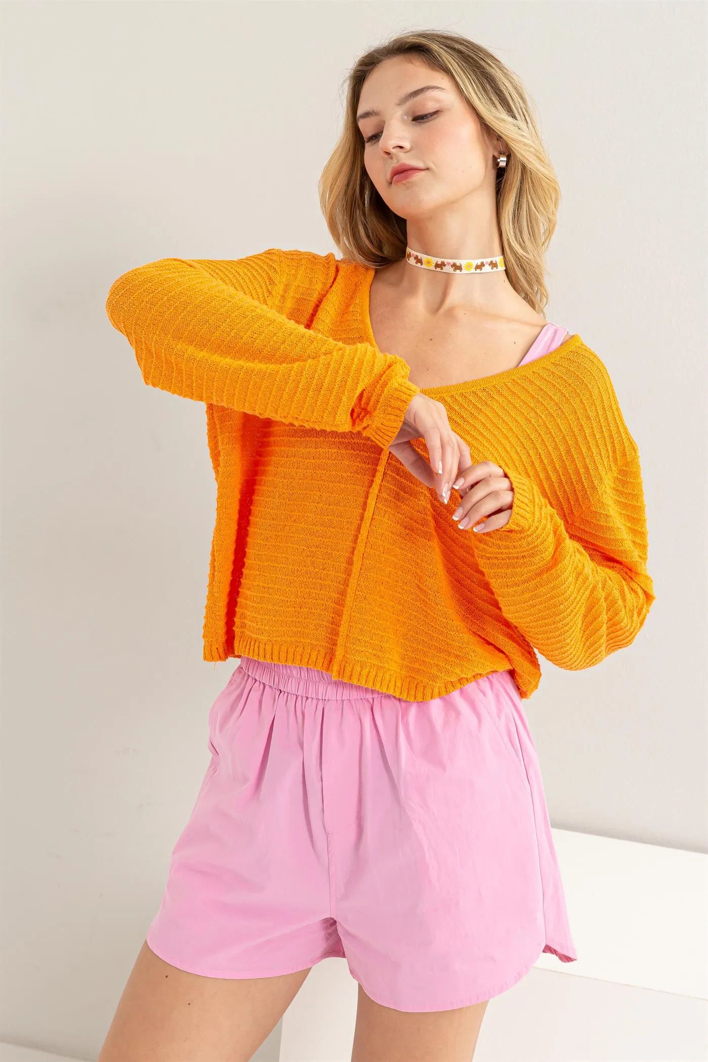 DZ24A559-V Neck Dropped Shoulder Sweater