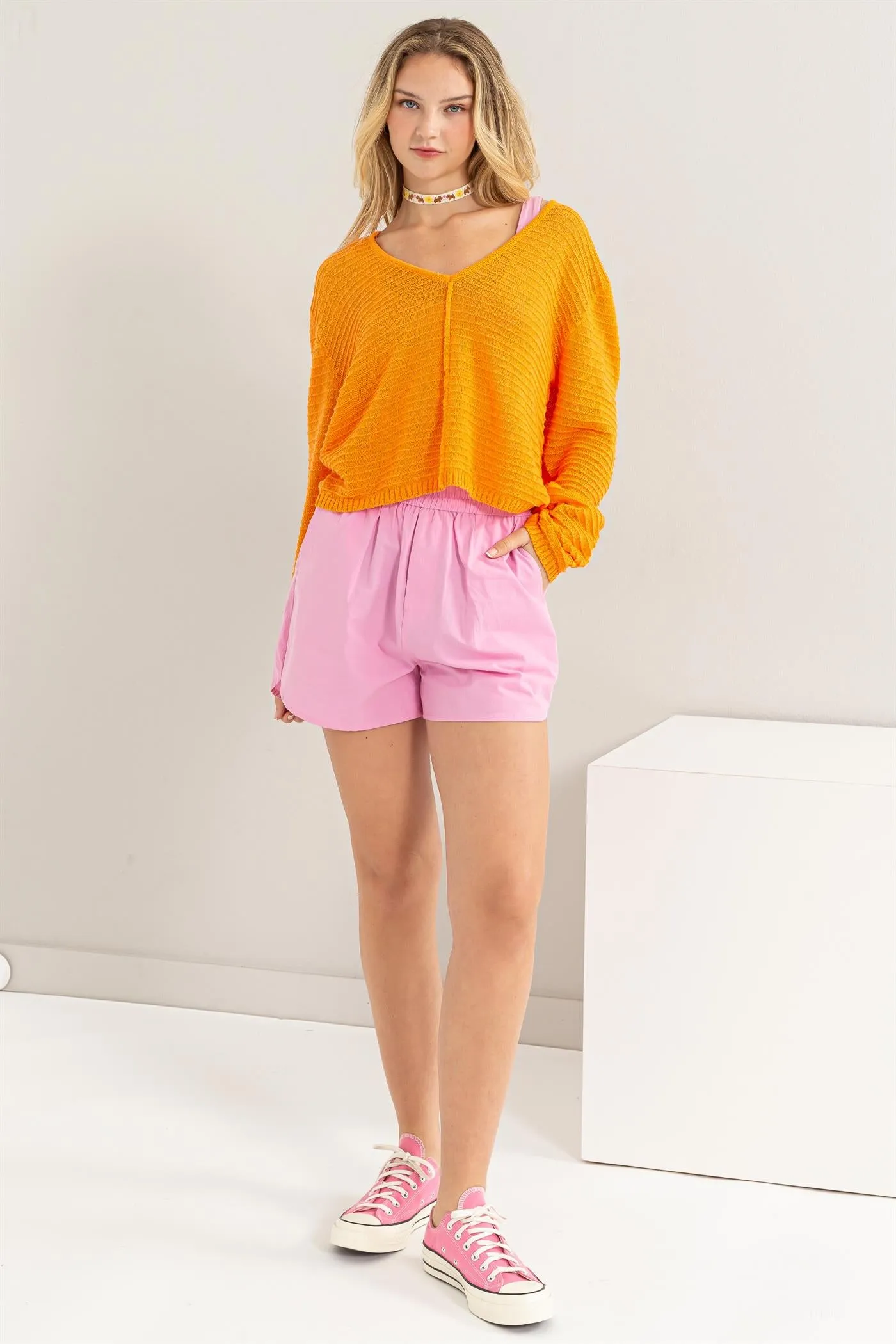 DZ24A559-V Neck Dropped Shoulder Sweater