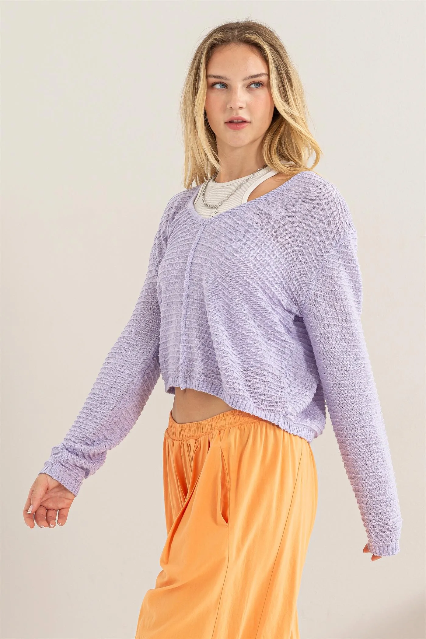 DZ24A559-V Neck Dropped Shoulder Sweater