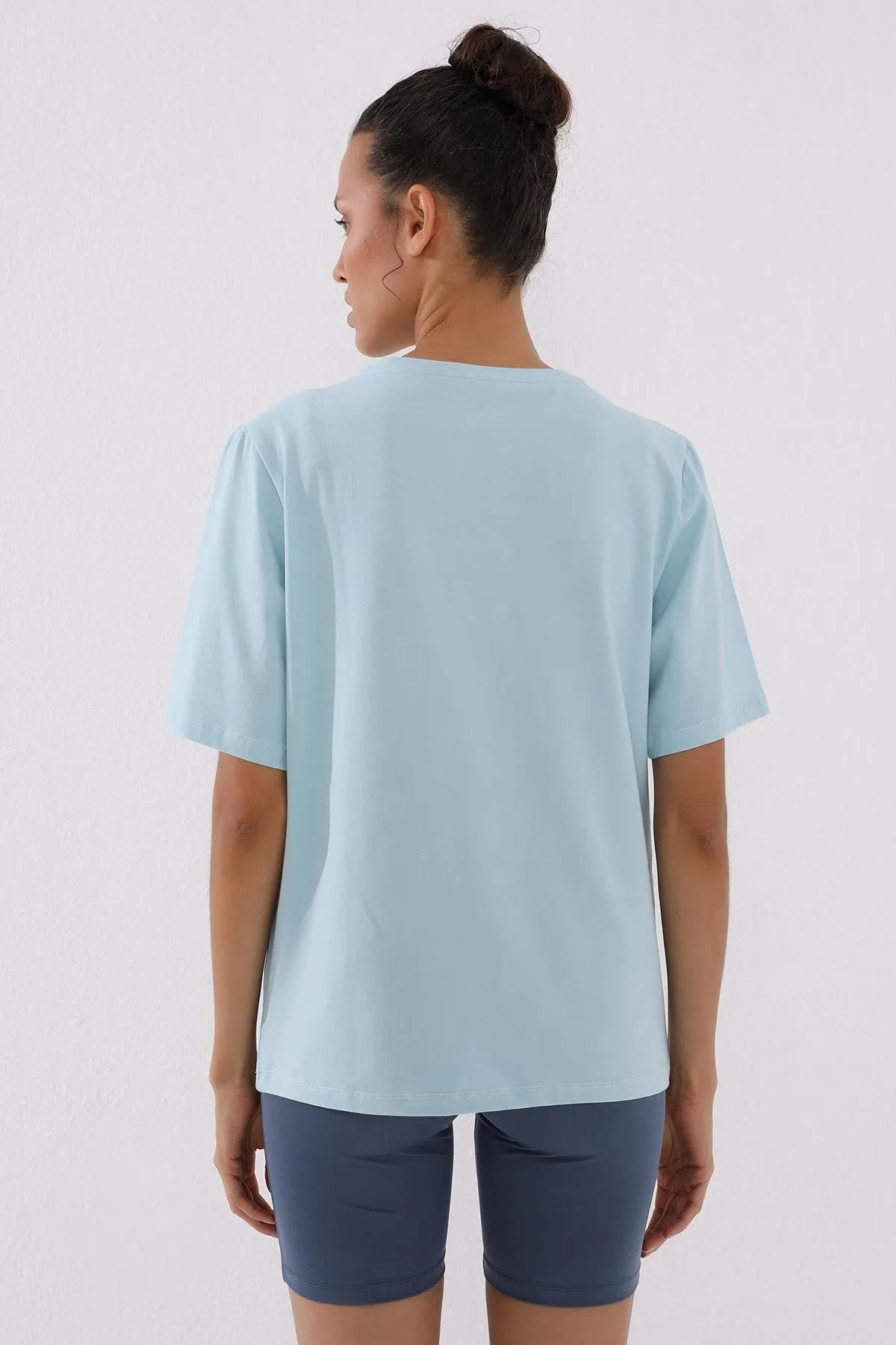 el yazisi baskili o yaka kadin oversize t-shirt - 97137
