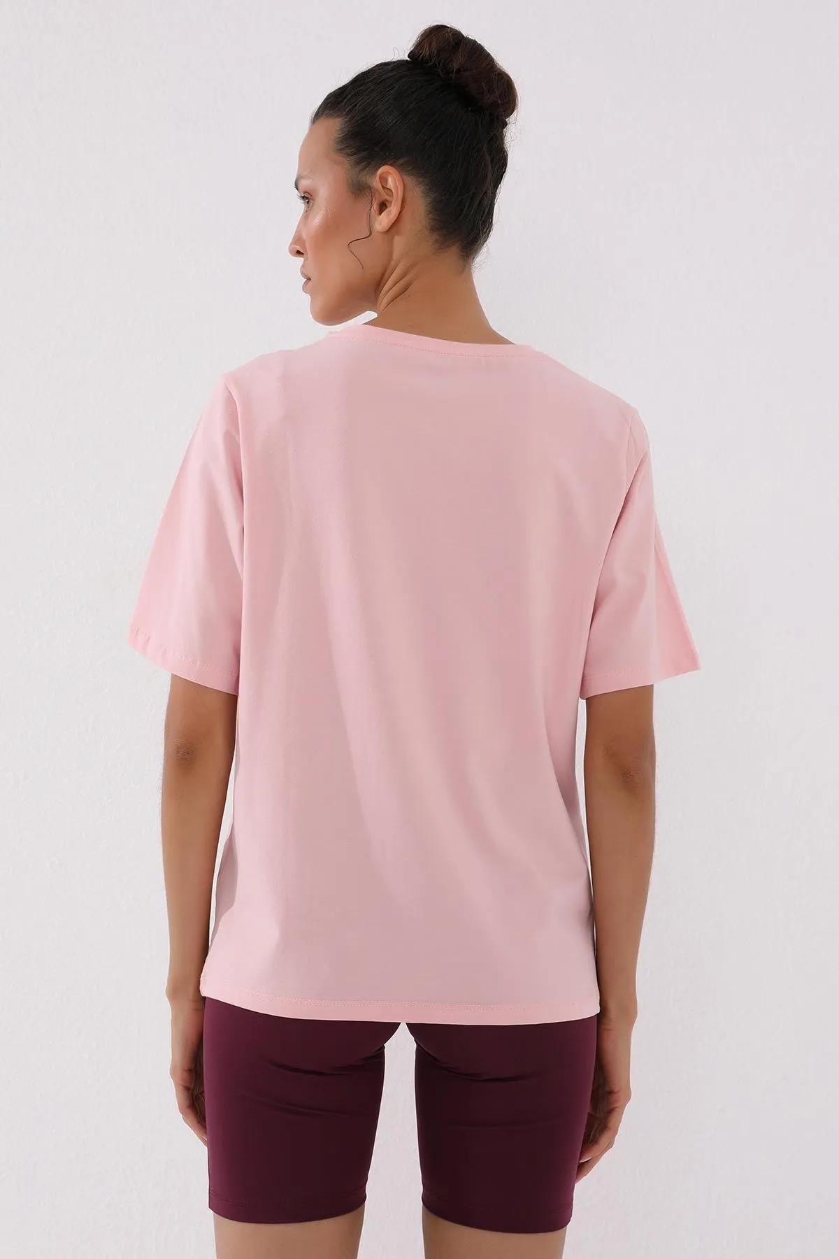 el yazisi baskili o yaka kadin oversize t-shirt - 97137