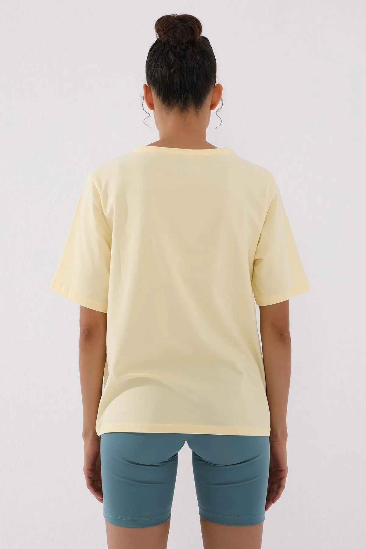 el yazisi baskili o yaka kadin oversize t-shirt - 97137