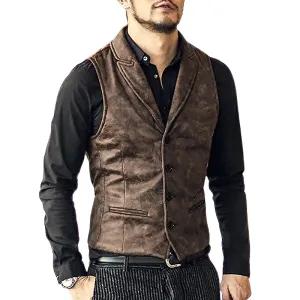 Fashion Suede Single Breasted Vest / Men's Steampunk Slim Waistcoat With Buckle Back