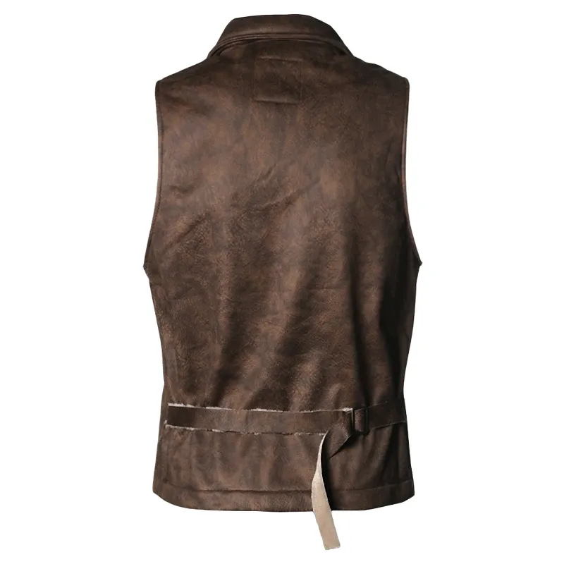 Fashion Suede Single Breasted Vest / Men's Steampunk Slim Waistcoat With Buckle Back