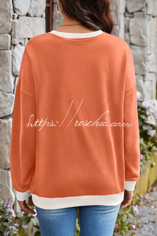 Fashionable Contrasting Color Loose Long-sleeved Casual Sweatshirt
