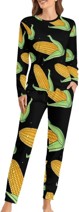 Food Corn Women's Pajama Set Long Sleeve Pj Sets Casual Two Piece Loungewear Soft Sleepwear