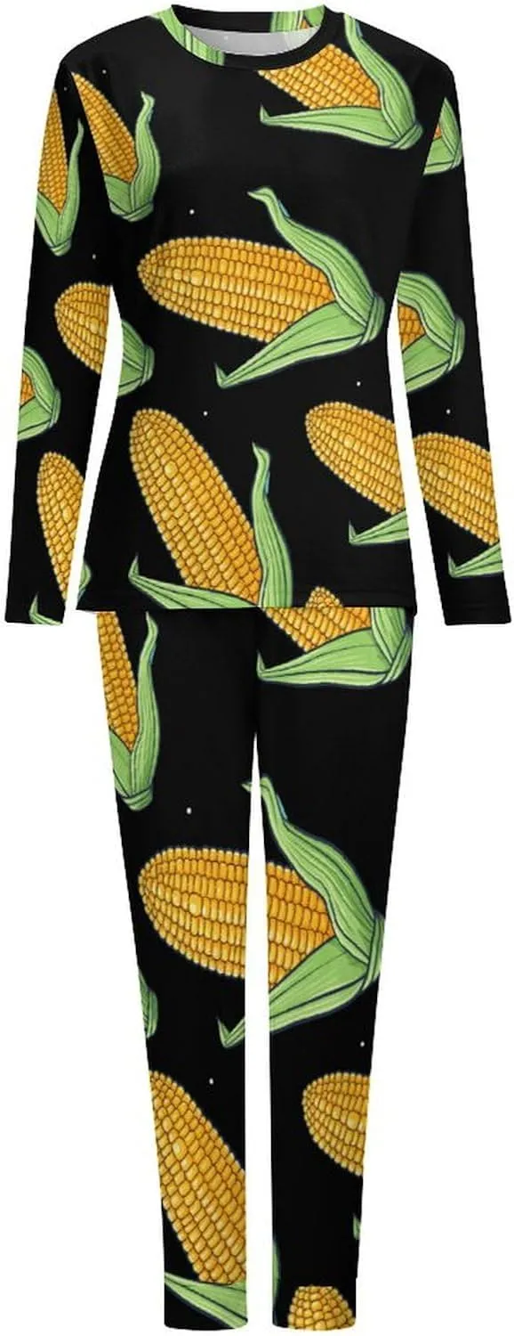 Food Corn Women's Pajama Set Long Sleeve Pj Sets Casual Two Piece Loungewear Soft Sleepwear