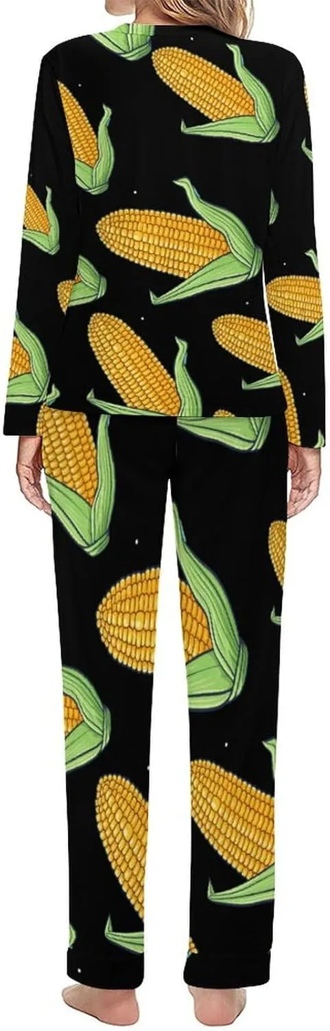 Food Corn Women's Pajama Set Long Sleeve Pj Sets Casual Two Piece Loungewear Soft Sleepwear