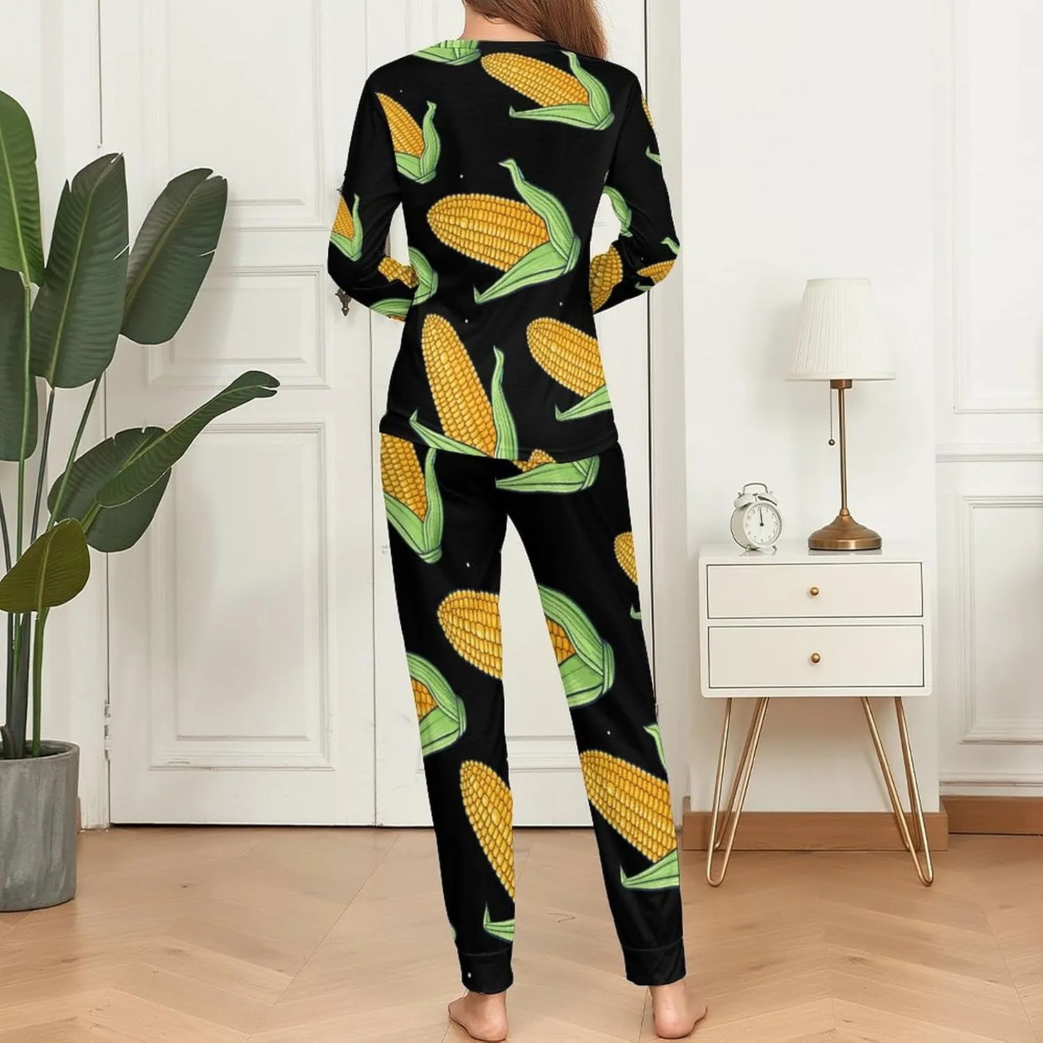 Food Corn Women's Pajama Set Long Sleeve Pj Sets Casual Two Piece Loungewear Soft Sleepwear