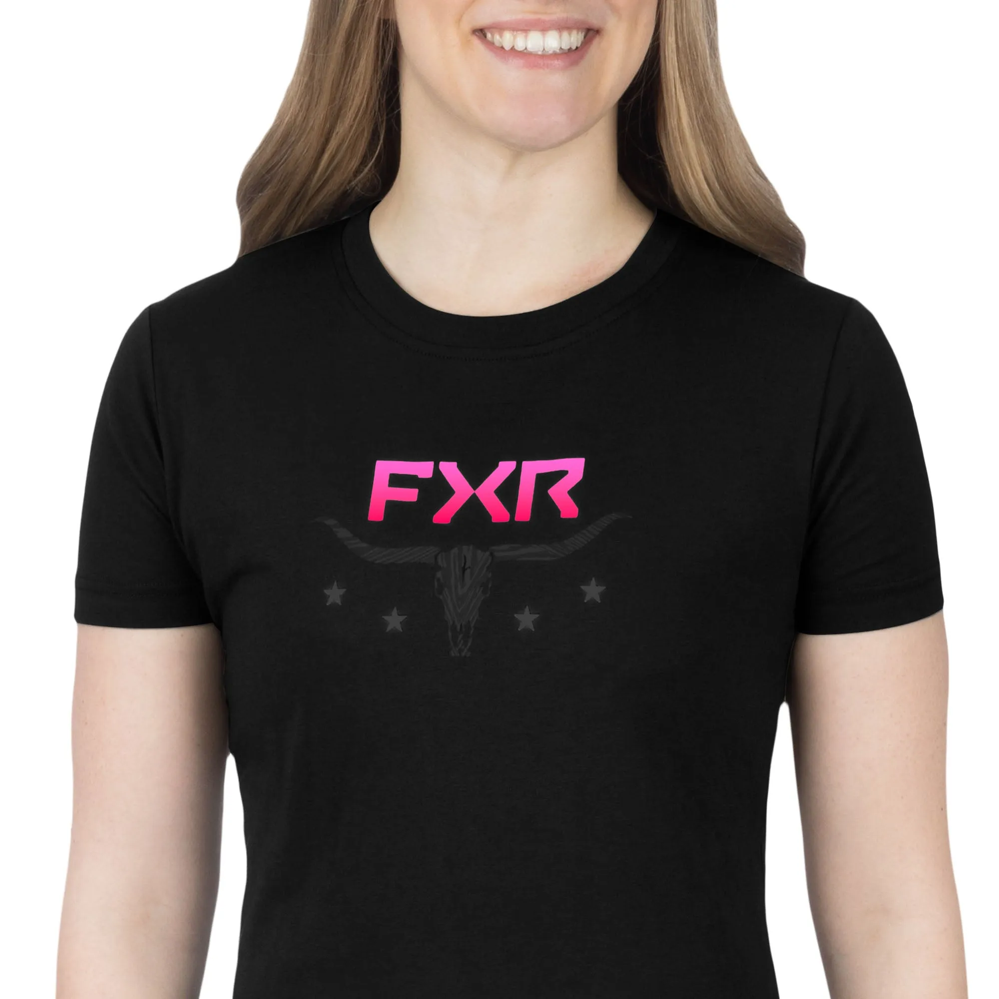FXR  Womens Antler Premium T-Shirt Tee Crew Neck Short Sleeve Black E Pink-Razz