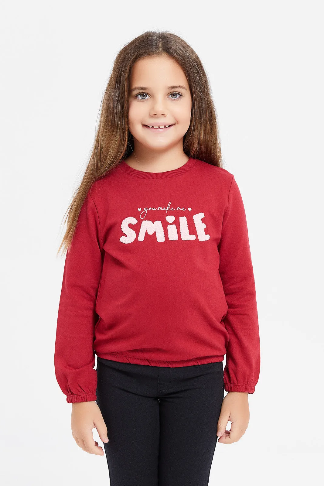 Girls Red Embellished T-Shirt