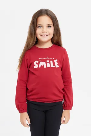 Girls Red Embellished T-Shirt
