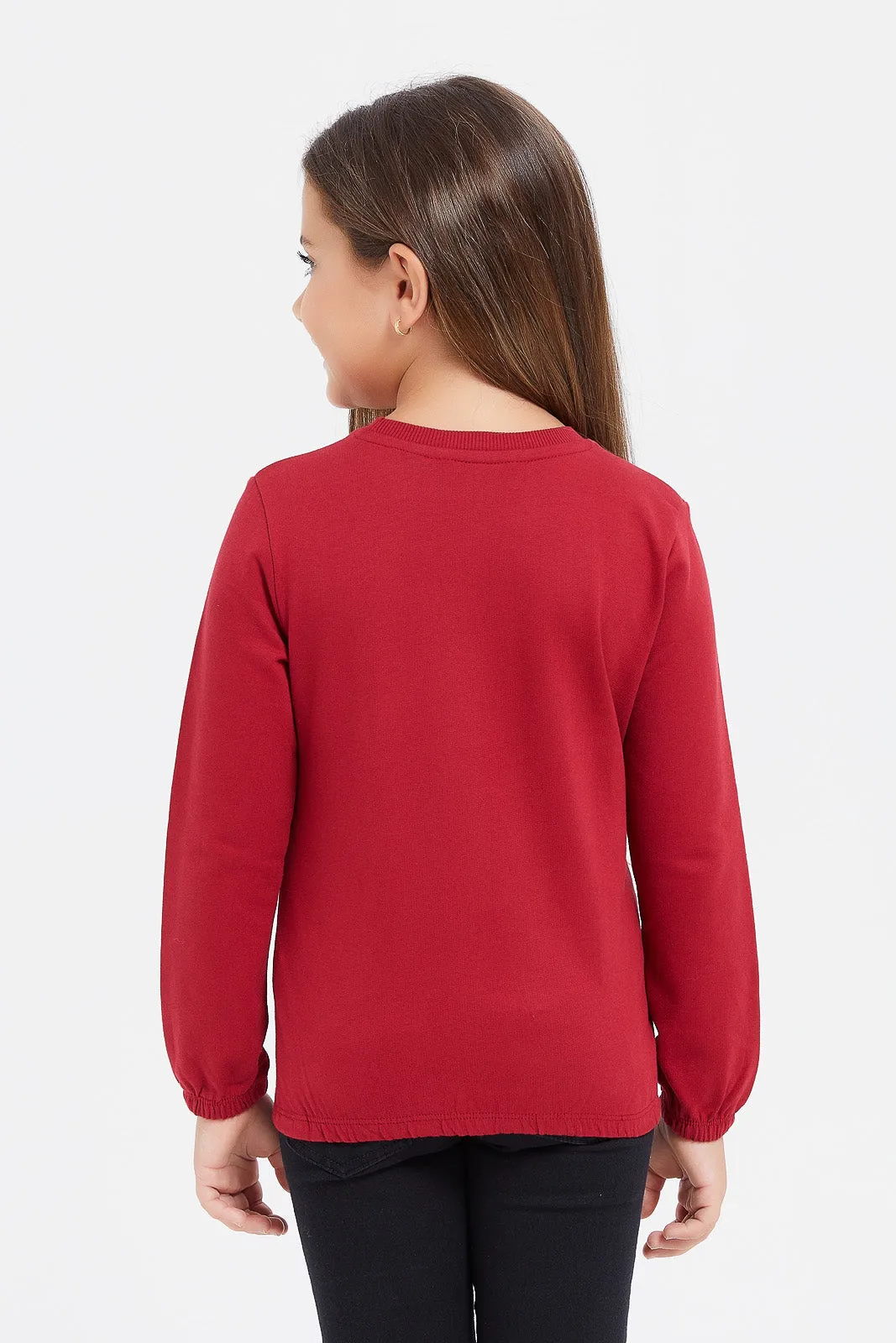 Girls Red Embellished T-Shirt