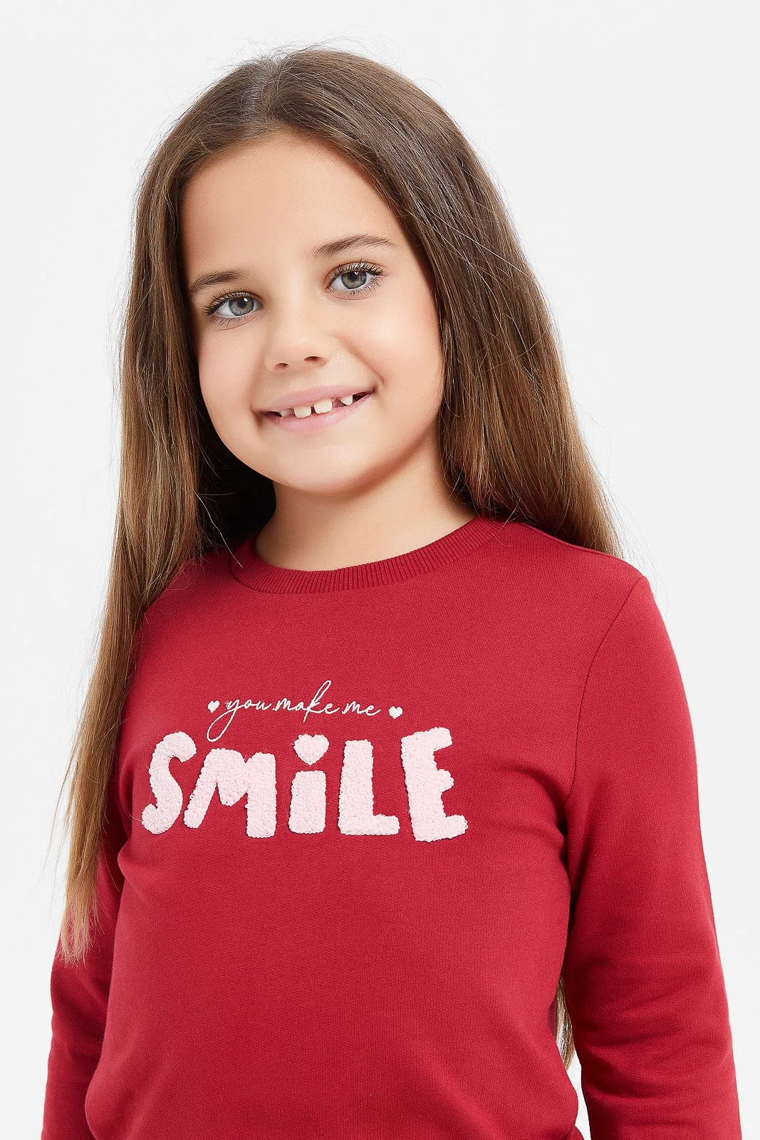 Girls Red Embellished T-Shirt