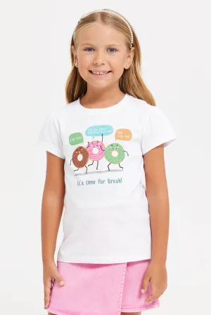 Girls White Printed T-Shirt