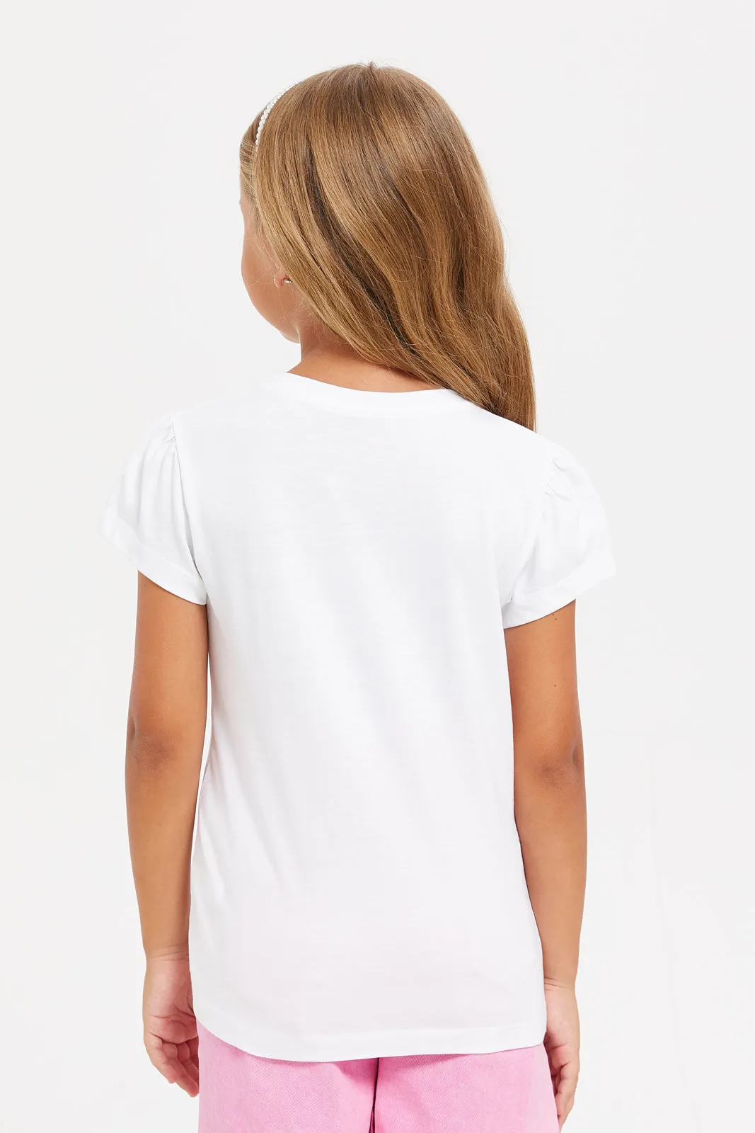 Girls White Printed T-Shirt