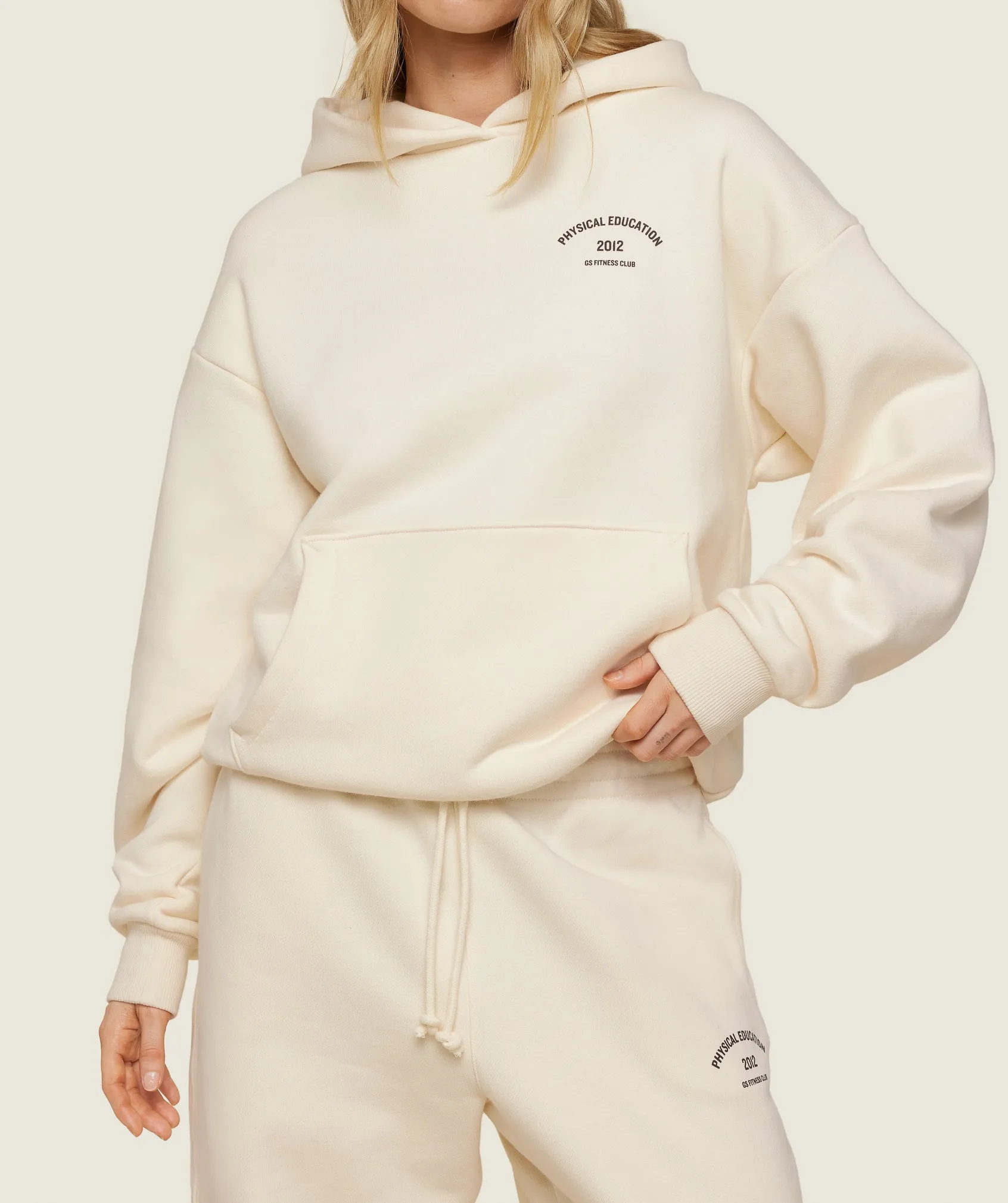 Gymshark Phys Ed Graphic Hoodie - Ecru White/Archive Brown