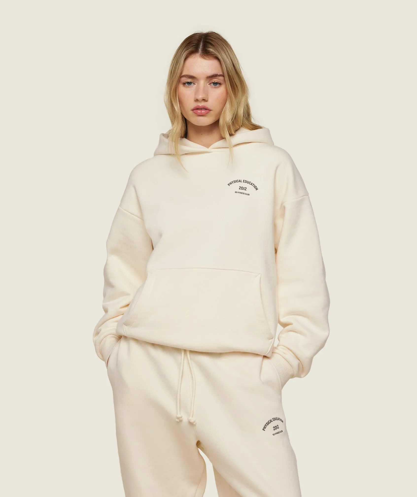 Gymshark Phys Ed Graphic Hoodie - Ecru White/Archive Brown