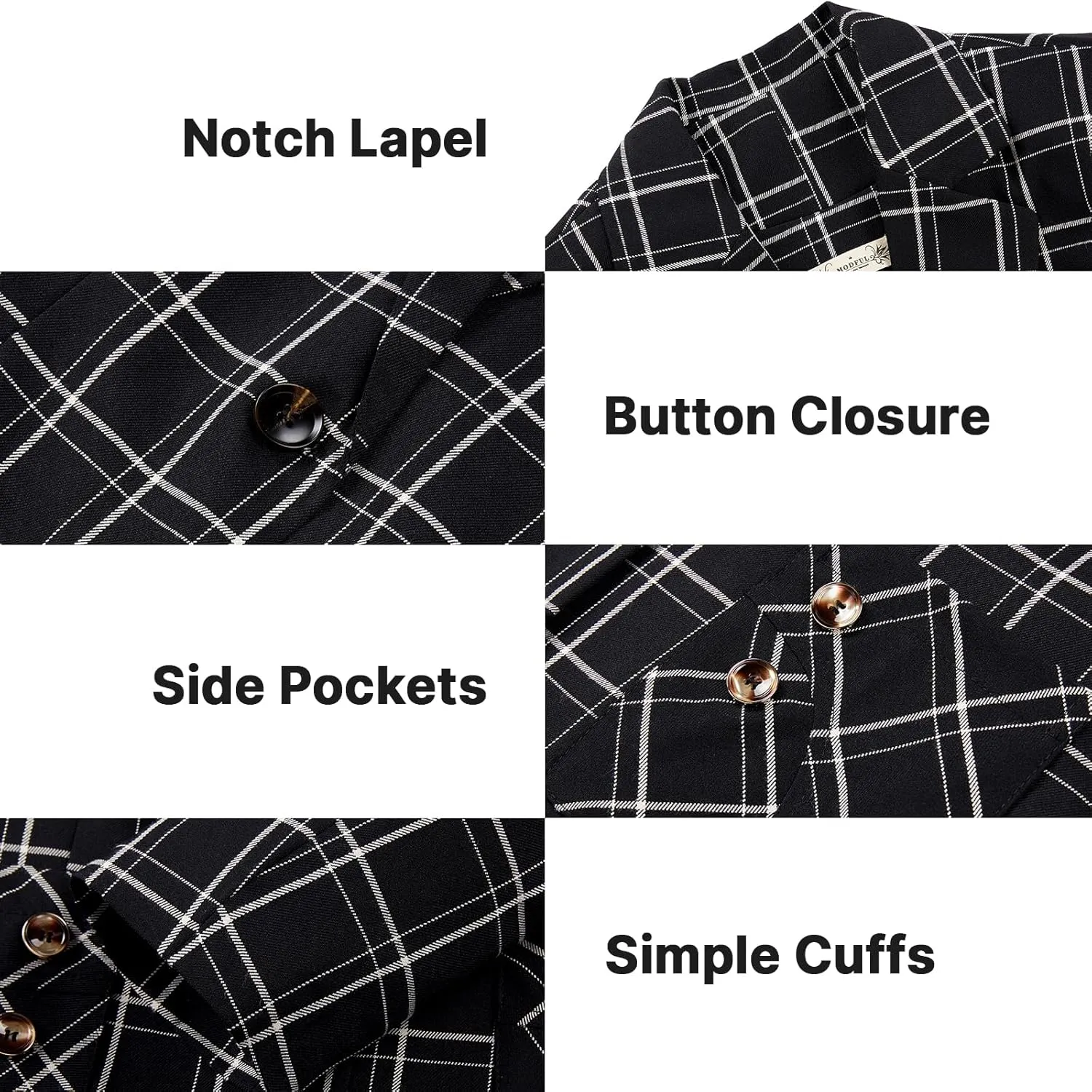 Lamgool Women's 2 Piece Plaid Suit Lady's Business One Button Lined Blazer Jacket Pant Set