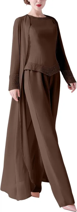 Long Coat 3 Pieces Mother of The Bride Pant Suits for Wedding Guest Groom Mother of The Bride Dresses