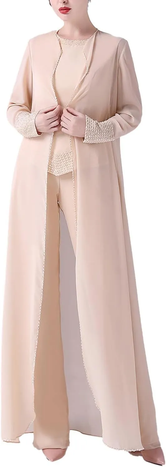 Long Coat 3 Pieces Mother of The Bride Pant Suits for Wedding Guest Groom Mother of The Bride Dresses