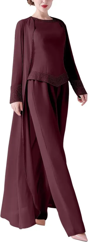 Long Coat 3 Pieces Mother of The Bride Pant Suits for Wedding Guest Groom Mother of The Bride Dresses