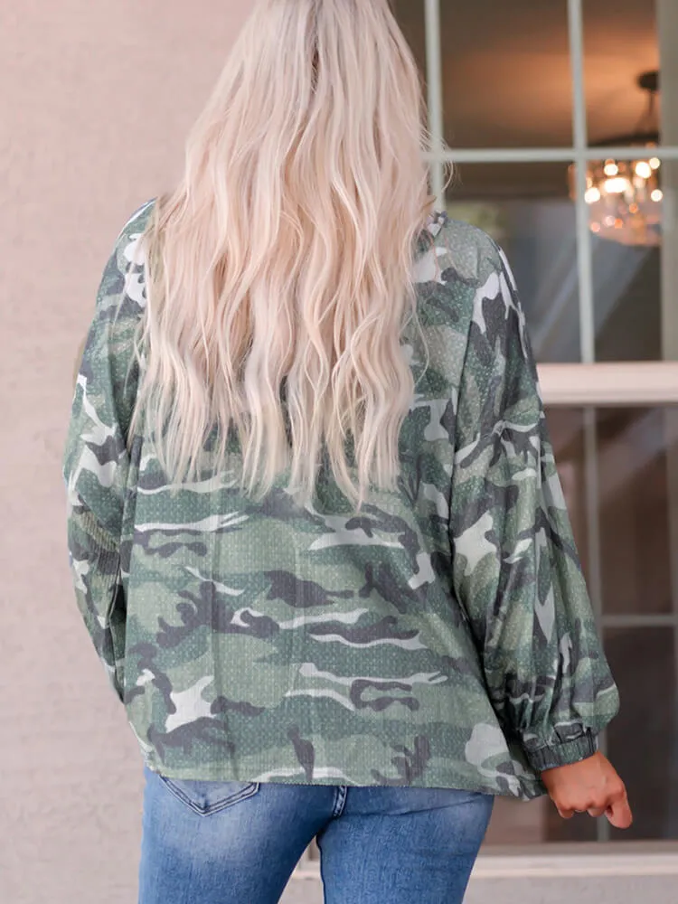 Long Sleeve Camouflage Print Drawstring Hoodies