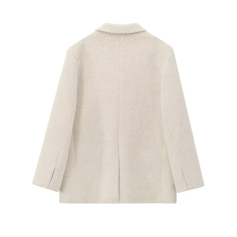 Loose Mohair Blazer Coats Women Chic Lapel Single-breasted Long Sleeve Suit Jackets 2024 Autumn winter Commute Outerwears Lady