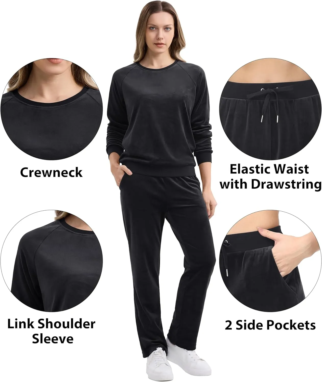 MAGCOMSEN Women's Velour Tracksuit 2 Piece Outfits Long Sleeve Sweatsuits Crewneck Pullover and Jogger Pants Lounge Sets