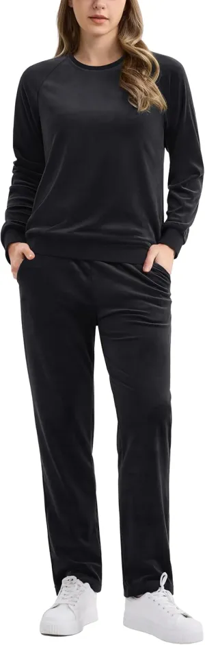 MAGCOMSEN Women's Velour Tracksuit 2 Piece Outfits Long Sleeve Sweatsuits Crewneck Pullover and Jogger Pants Lounge Sets