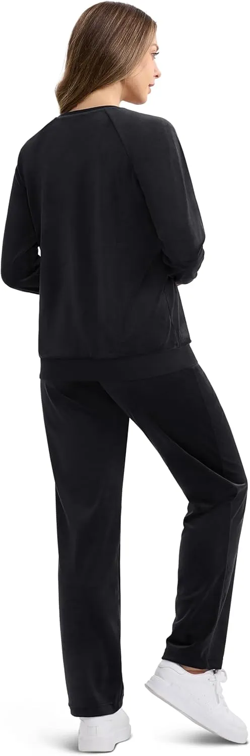 MAGCOMSEN Women's Velour Tracksuit 2 Piece Outfits Long Sleeve Sweatsuits Crewneck Pullover and Jogger Pants Lounge Sets