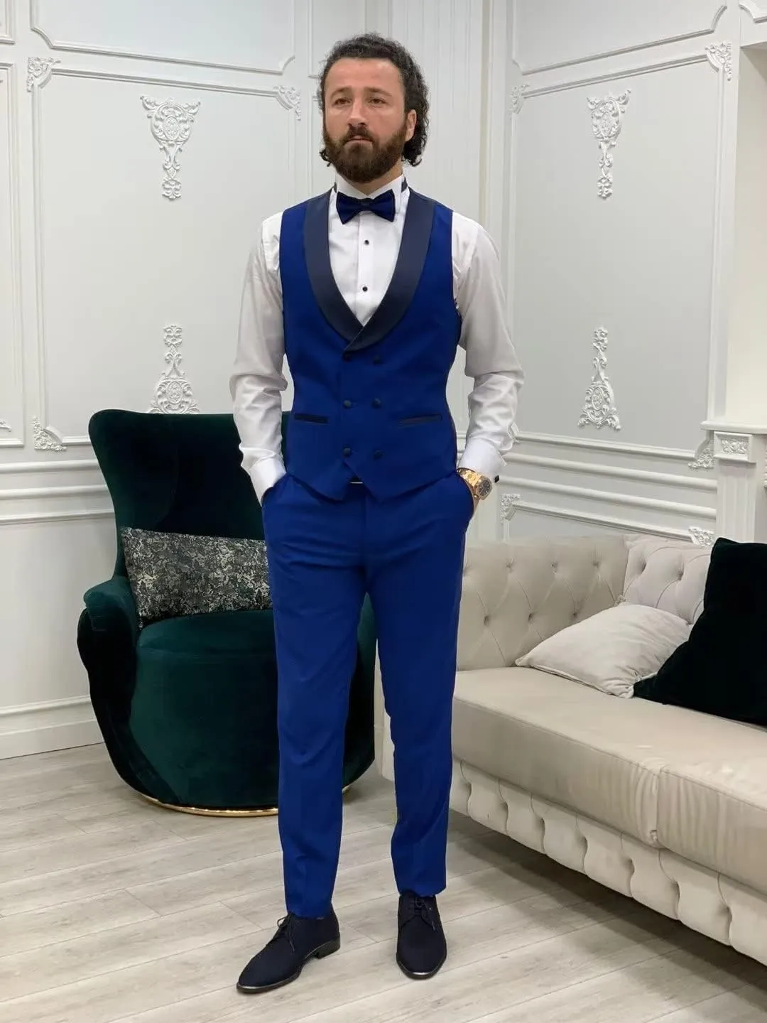 Men Slim Fit Suits 3 Piece Double Breasted Suit Men Wedding Prom Party Business Blazer Vest and Pants with Tie