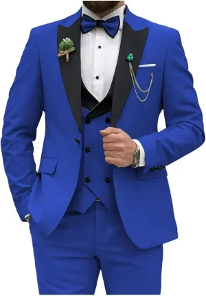 Men Slim Fit Suits 3 Piece Double Breasted Suit Men Wedding Prom Party Business Blazer Vest and Pants with Tie