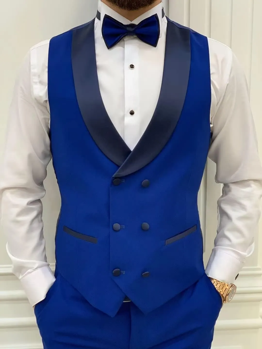 Men Slim Fit Suits 3 Piece Double Breasted Suit Men Wedding Prom Party Business Blazer Vest and Pants with Tie
