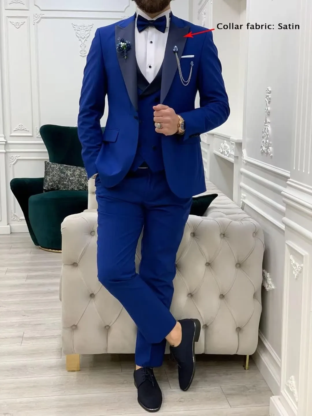 Men Slim Fit Suits 3 Piece Double Breasted Suit Men Wedding Prom Party Business Blazer Vest and Pants with Tie