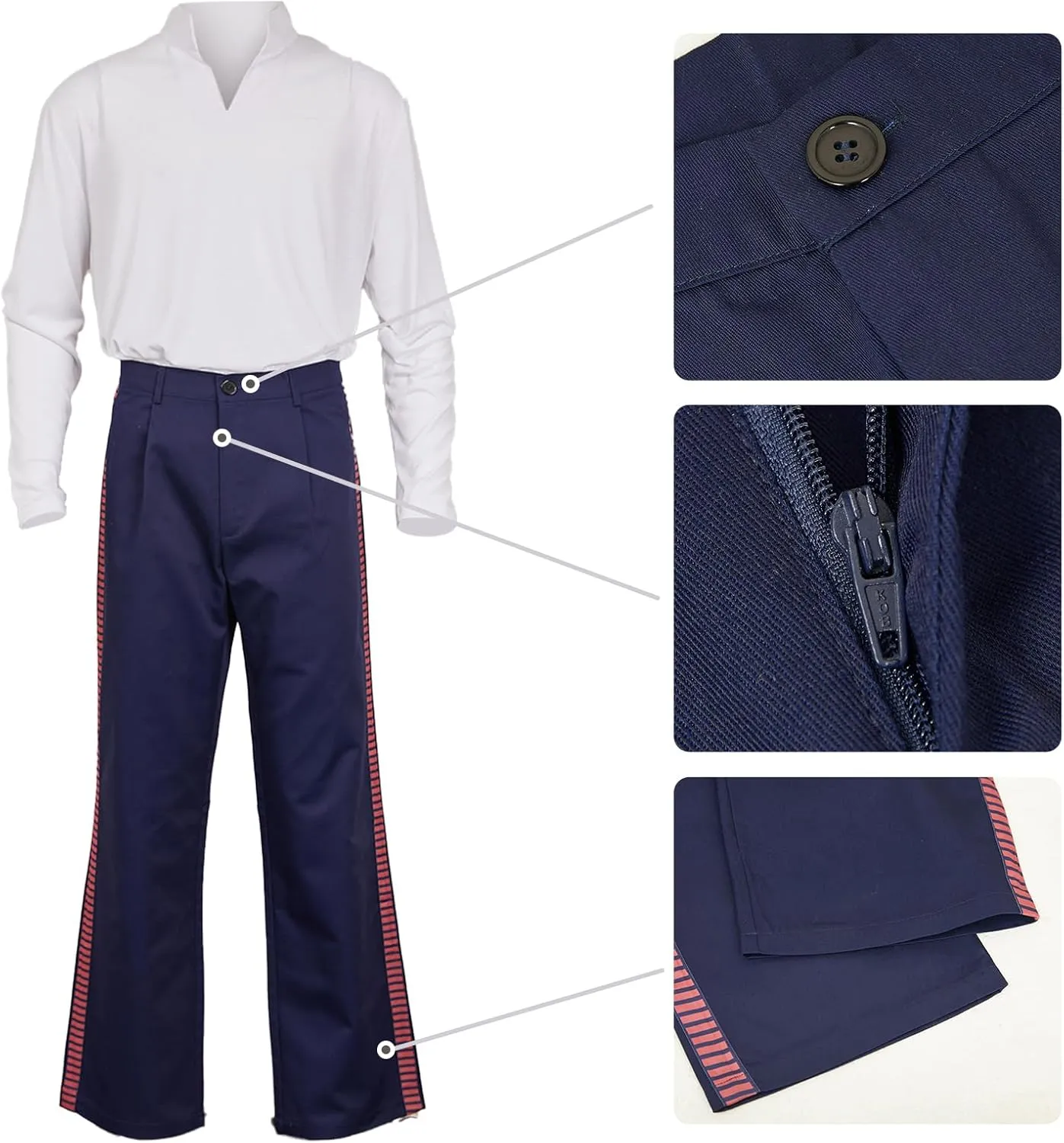 Men Space Adventure Cosplay Costume White Shirt Side Red Striped Pants Multi Pocket Vest Captain Outfit Full Set