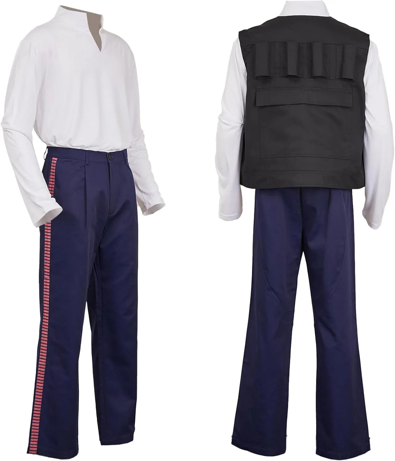 Men Space Adventure Cosplay Costume White Shirt Side Red Striped Pants Multi Pocket Vest Captain Outfit Full Set