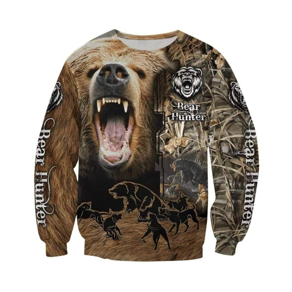 Men's 3D Camo Bear Hunting Hoodie - Outdoor Sweatshirt in Multiple Sizes