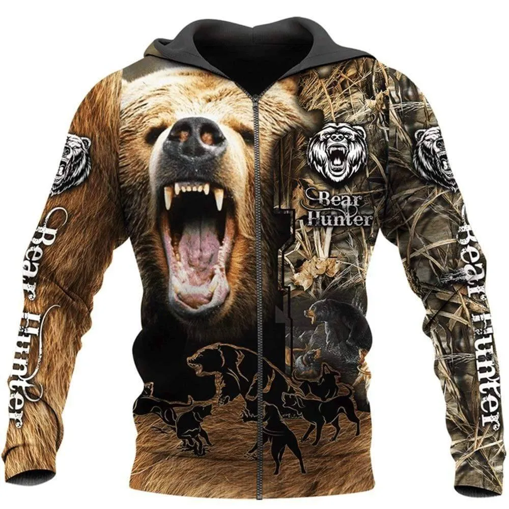 Men's 3D Camo Bear Hunting Hoodie - Outdoor Sweatshirt in Multiple Sizes