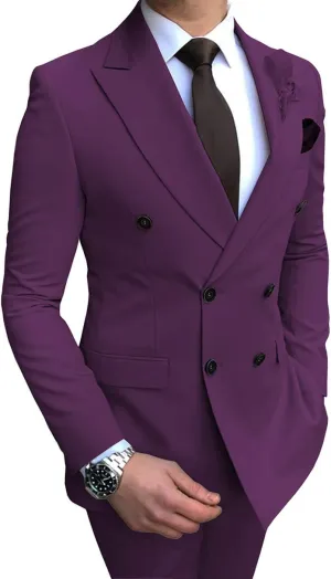 Men's Slim Fit 2 Pieces Suit Groom Tuxedos Double-Breasted Blazer Formal Business Suits