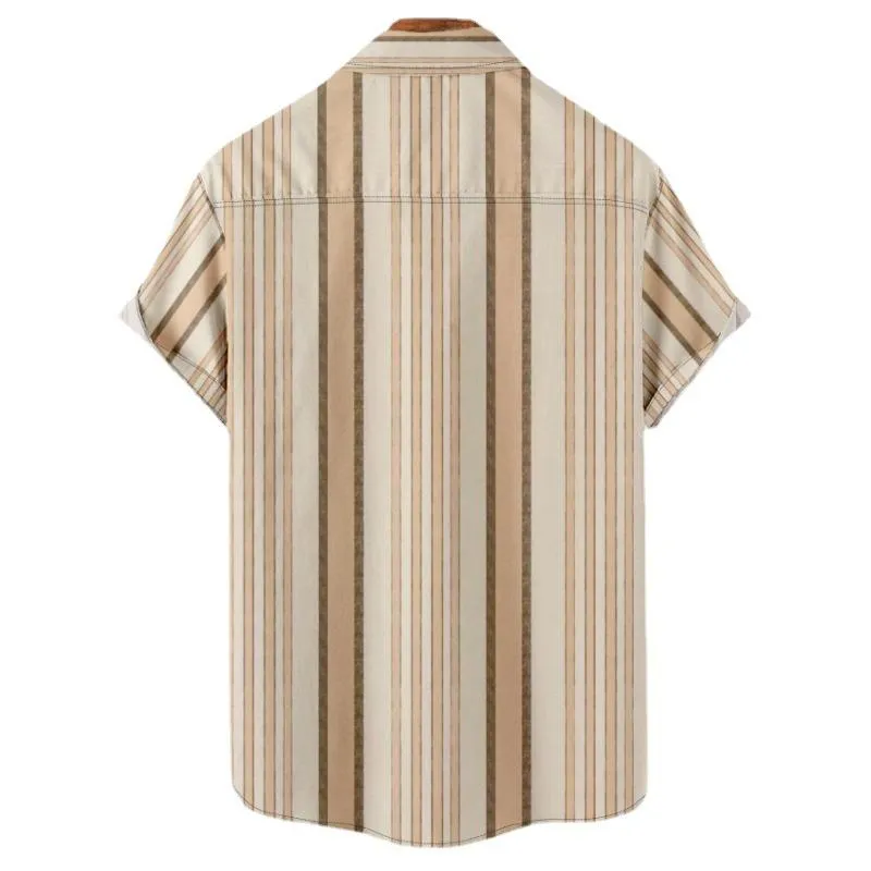 Men's Solid Color Striped Element Digital Printing Short-sleeved Shirt 96608061YM