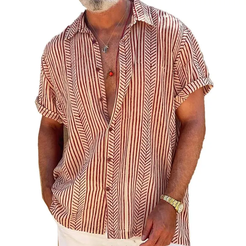 Men's Solid Color Striped Element Digital Printing Short-sleeved Shirt 96608061YM