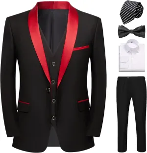 Mens Suit 3 Pieces Slim Fit Shawl Lapel Solid Tuxedo Blazer Vest Pants Shirt Bow Tie and Tie Prom Party Wedding Dinner
