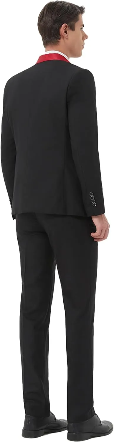 Mens Suit 3 Pieces Slim Fit Shawl Lapel Solid Tuxedo Blazer Vest Pants Shirt Bow Tie and Tie Prom Party Wedding Dinner
