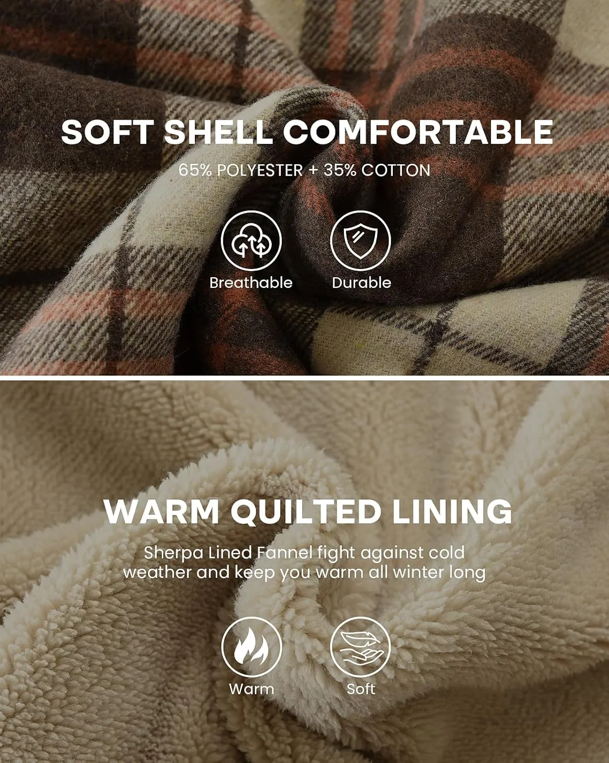 Men's Zip Up Flannel Shirt Jacket Fleece Lined Long Sleeve Plaid Coat Heavyweight Hoodie with Hood